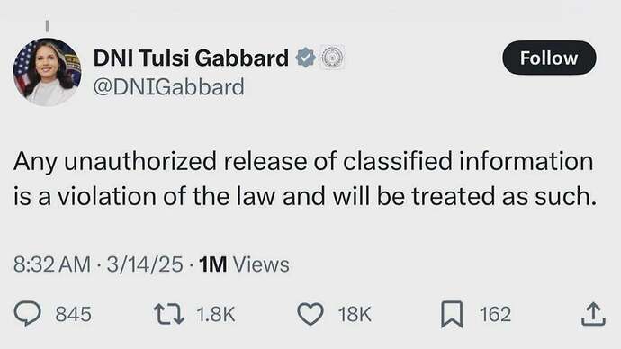 A direct reminder from Director of National Intelligence a few weeks ago