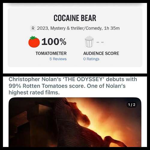 People tried to bury Nolans new Odysseus biopic, but The Odyssey is almost as good as Cocaine Bear !!!
